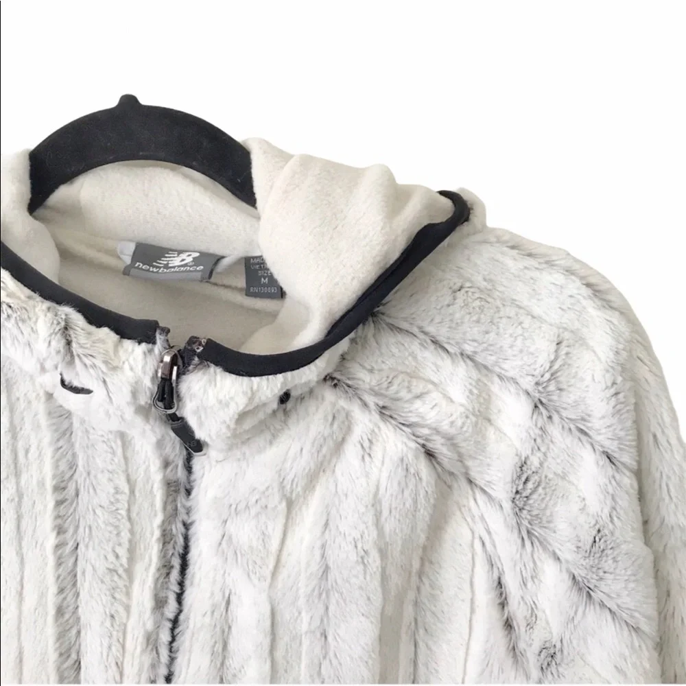 New Balance Ivory Faux Fur Hooded Zip Jacket
